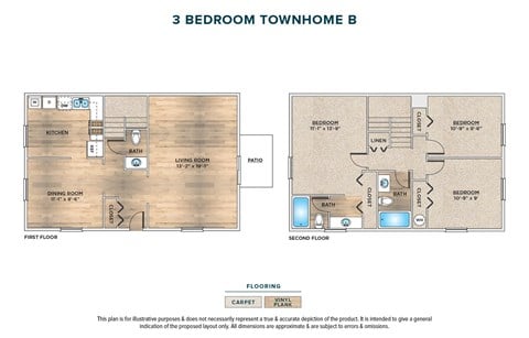 Floor plan for 3 beds, 2.5 baths, 1238 sqft